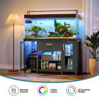 Mobile per acquario da 75 galloni, in metallo, con armadietto e prese di corrente, luce LED, capacità 340 kg, nero