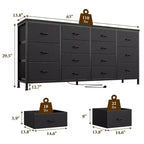 Cassettiera per TV da 63" W per TV da 65, 70, 75 pollici, comò a 14 cassetti per camera da letto con prese di corrente, centro di intrattenimento grande e lungo in tessuto