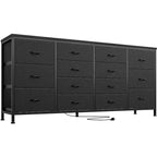 Cassettiera per TV da 63" W per TV da 65, 70, 75 pollici, comò a 14 cassetti per camera da letto con prese di corrente, centro di intrattenimento grande e lungo in tessuto