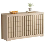 8 Drawer Dresser for Bedroom - Mid Century Modern Chest of Drawers, Wood Tall Nightstand, Striped Fluted Side Table, Enhanced Safety
