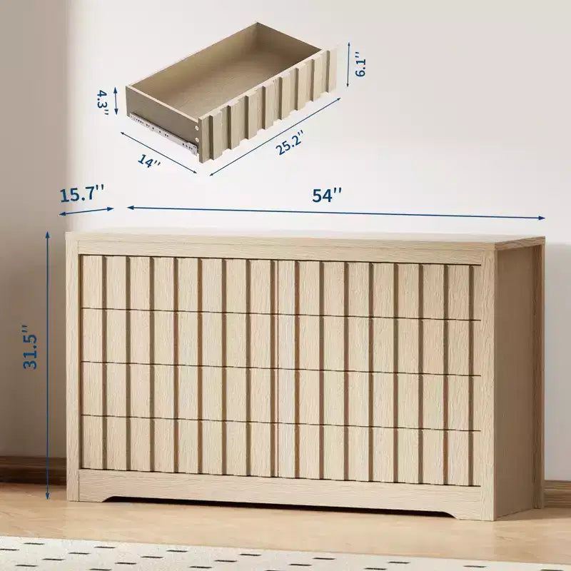 Cassettiera a 8 cassetti per camera da letto - Comò moderno di metà secolo, Comodino alto in legno, Tavolino laterale a righe scanalate, Sicurezza migliorata