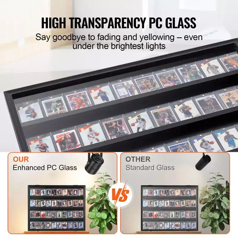 Vetrina Espositiva per 36 Carte Sportive Graded, 30.5x24.3x2.1 pollici, Cornice Espositiva per Carte da Baseball con Vetro PC Trasparente con Protezione UV al 98%, Nera