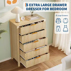 Cassettiera scanalata a 5 cassetti - Cassettiera stretta alta 114 cm per piccoli spazi, Comò in legno moderno stile rustico per camera da letto, cameretta, appartamento, Facile montaggio