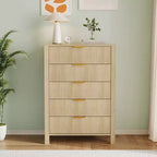 Cassettiera scanalata a 5 cassetti - Cassettiera stretta alta 114 cm per piccoli spazi, Comò in legno moderno stile rustico per camera da letto, cameretta, appartamento, Facile montaggio