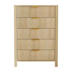 Fluted 5 Drawer Dresser - 45 Inch Tall Slim Dresser for Small Spaces, Modern Farmhouse Wooden Chest for Bedroom Nursery Apartment, Easy Assembly