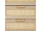 Comodino in Rattan 21.7L x 15.7W x 25H Finitura Rovere con 3 Cassetti in Rattan Naturale, Gambe in Legno Massello, Tavolino Boho per Camera da Letto e Soggiorno