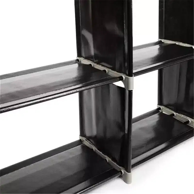 Ripiano Organizzatore per Armadio a 3 Livelli, Scaffale Contenitore in Acciaio a 9 Cubi, Organizzatore a Scala Fai-da-te per Bagno, Cucina, Ufficio (Nero)