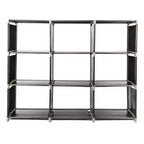 Ripiano Organizzatore per Armadio a 3 Livelli, Scaffale Contenitore in Acciaio a 9 Cubi, Organizzatore a Scala Fai-da-te per Bagno, Cucina, Ufficio (Nero)