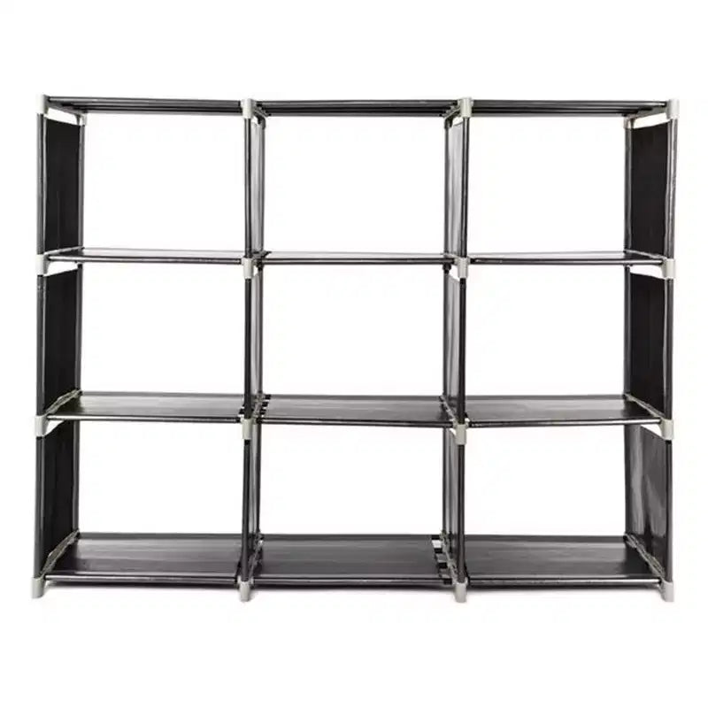 Ripiano Organizzatore per Armadio a 3 Livelli, Scaffale Contenitore in Acciaio a 9 Cubi, Organizzatore a Scala Fai-da-te per Bagno, Cucina, Ufficio (Nero)