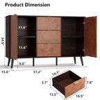 Credenza a Buffet 51,2", Armadietto da Caffè per Ingresso con 3 Cassetti, Mobile Console Media in Legno, Mobile Dispensa da Cucina per Soggiorno