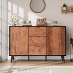 Credenza a Buffet 51,2", Armadietto da Caffè per Ingresso con 3 Cassetti, Mobile Console Media in Legno, Mobile Dispensa da Cucina per Soggiorno