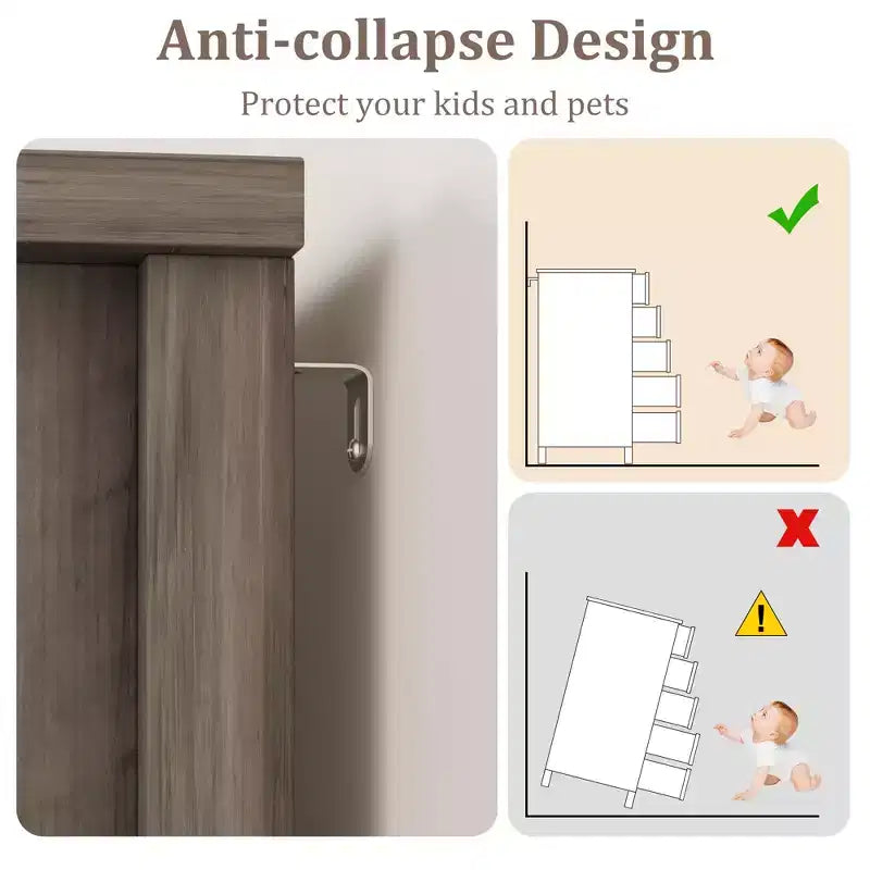 Cassettiera a 5 cassetti in stile rustico per camera da letto, cassettiera alta in legno da 48 pollici con anta scorrevole a fienile, ripiano regolabile, organizer per contenitori