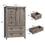 Cassettiera a 5 cassetti in stile rustico per camera da letto, cassettiera alta in legno da 48 pollici con anta scorrevole a fienile, ripiano regolabile, organizer per contenitori
