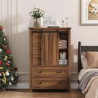 Cassettiera a 5 cassetti in stile rustico per camera da letto, cassettiera alta in legno da 48 pollici con anta scorrevole a fienile, ripiano regolabile, organizer per contenitori