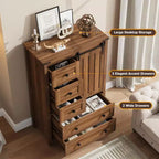 Cassettiera a 5 cassetti in stile rustico per camera da letto, cassettiera alta in legno da 48 pollici con anta scorrevole a fienile, ripiano regolabile, organizer per contenitori