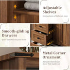 Cassettiera a 5 cassetti in stile rustico per camera da letto, cassettiera alta in legno da 48 pollici con anta scorrevole a fienile, ripiano regolabile, organizer per contenitori