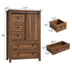 Cassettiera a 5 cassetti in stile rustico per camera da letto, cassettiera alta in legno da 48 pollici con anta scorrevole a fienile, ripiano regolabile, organizer per contenitori