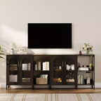 Mobile Buffet Credenza, Mobile Contenitore in Legno con Ante in Vetro, Due Maniglie in Metallo, Mobile Contenitore con Ripiani Regolabili, Credenza Moderna