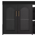 Mobile Buffet Credenza, Mobile Contenitore in Legno con Ante in Vetro, Due Maniglie in Metallo, Mobile Contenitore con Ripiani Regolabili, Credenza Moderna