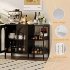Mobile Buffet Credenza, Mobile Contenitore in Legno con Ante in Vetro, Due Maniglie in Metallo, Mobile Contenitore con Ripiani Regolabili, Credenza Moderna