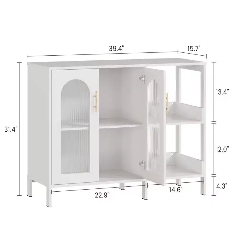 Mobile Buffet Credenza, Mobile Contenitore in Legno con Ante in Vetro, Due Maniglie in Metallo, Mobile Contenitore con Ripiani Regolabili, Credenza Moderna