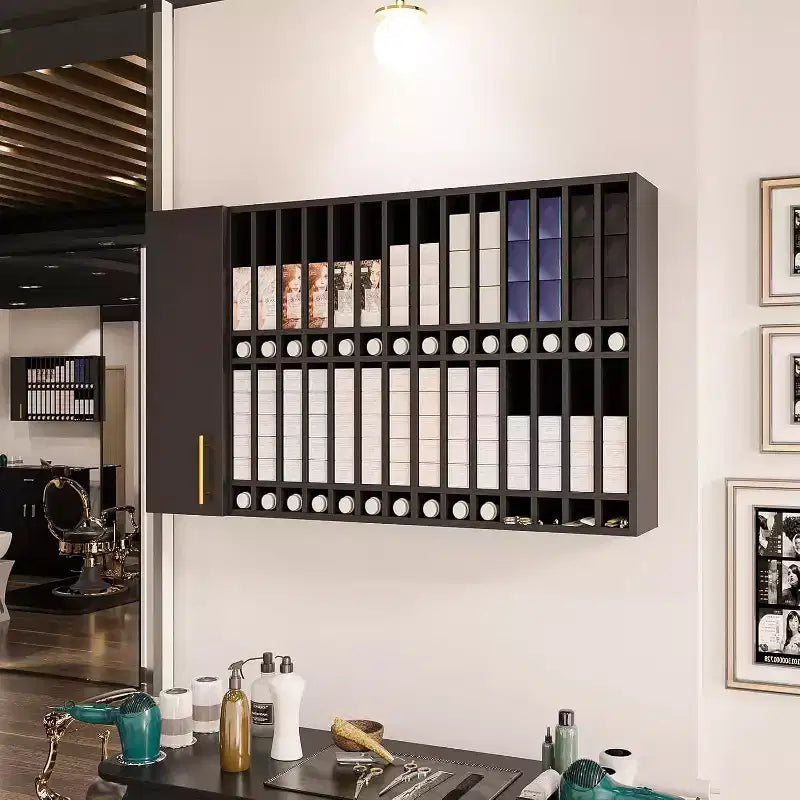 Espositore per tinture per capelli, mobiletto da parete regolabile per salone, nero
