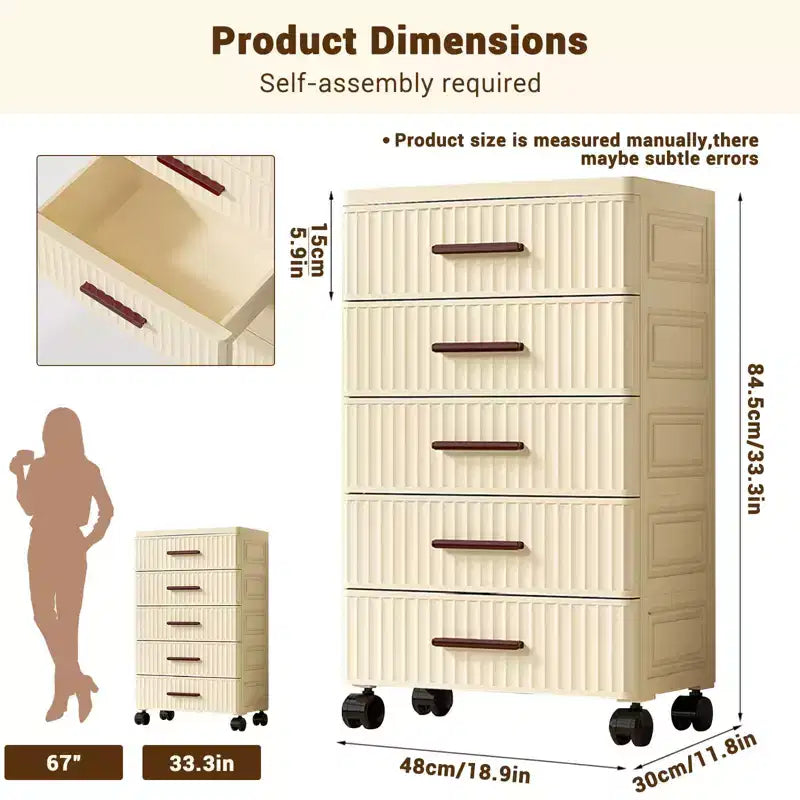 Carrello portaoggetti in plastica con cassetti, 4/5 cassetti estraibili, contenitore portaoggetti per l'organizzazione della casa, pattumiera a rotelle, unità di archiviazione verticale per camera da letto, soggiorno, ufficio