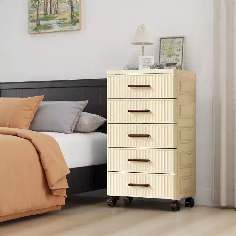 Carrello portaoggetti in plastica con cassetti, 4/5 cassetti estraibili, contenitore portaoggetti per l'organizzazione della casa, pattumiera a rotelle, unità di archiviazione verticale per camera da letto, soggiorno, ufficio