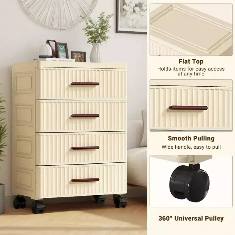 Carrello portaoggetti in plastica con cassetti, 4/5 cassetti estraibili, contenitore portaoggetti per l'organizzazione della casa, pattumiera a rotelle, unità di archiviazione verticale per camera da letto, soggiorno, ufficio