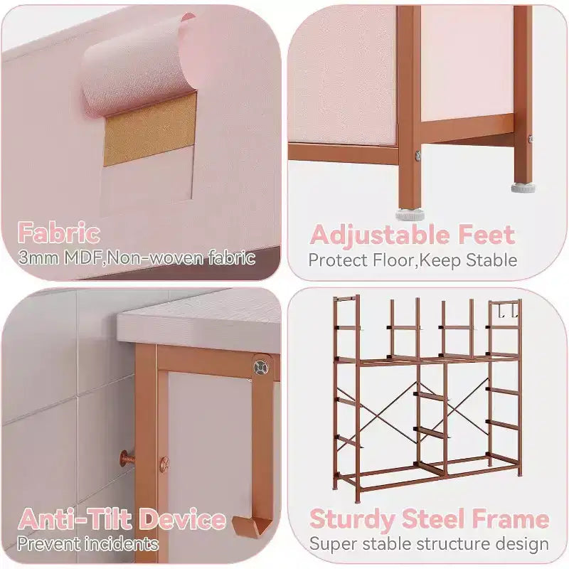 Cassettiera alta 90 cm per camera da letto con 12 cassetti, comò con tasche laterali e ganci, robusto telaio in acciaio, piano in legno, maniglia facile da tirare