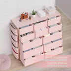 Cassettiera alta 90 cm per camera da letto con 12 cassetti, comò con tasche laterali e ganci, robusto telaio in acciaio, piano in legno, maniglia facile da tirare