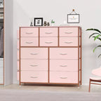 Cassettiera alta 90 cm per camera da letto con 12 cassetti, comò con tasche laterali e ganci, robusto telaio in acciaio, piano in legno, maniglia facile da tirare