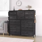 Cassettiera alta 90 cm per camera da letto con 12 cassetti, comò con tasche laterali e ganci, robusto telaio in acciaio, piano in legno, maniglia facile da tirare