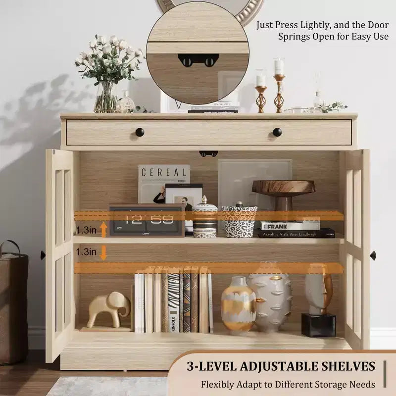 Credenze a Buffet con Anta in Vetro, Credenza da 35,4" con Cassetto Contenitore, Design Adattabile