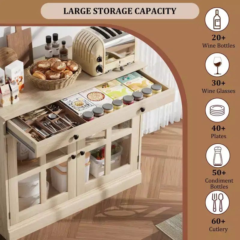 Credenze a Buffet con Anta in Vetro, Credenza da 35,4" con Cassetto Contenitore, Design Adattabile