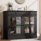 Sideboard Buffet Cabinets with Glass Door, 35.4 Sideboard with Storage Drawer, Adaptable Design