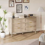 Comò a 8 cassetti, comò in rattan naturale per camera da letto con 5 gambe robuste, cassettiera in legno rustico con maniglie dorate