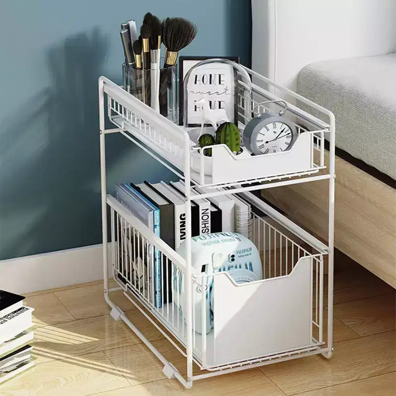Organizzazione Sottolavello con 2 Cassetti Scorrevole, Organizzatore Durevole in Acciaio al Carbonio per Cucina e Bagno