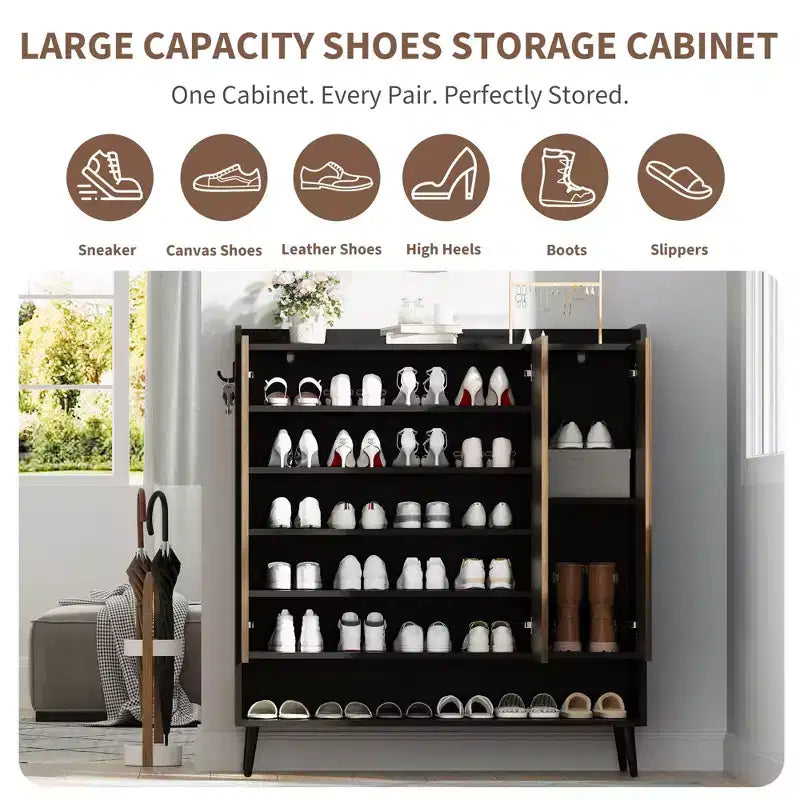 Scarpiera Grande a 3 Ante, Mobile Contenitore per Scarpe da Ingresso Indipendente a 6 Livelli con Ripiani Regolabili