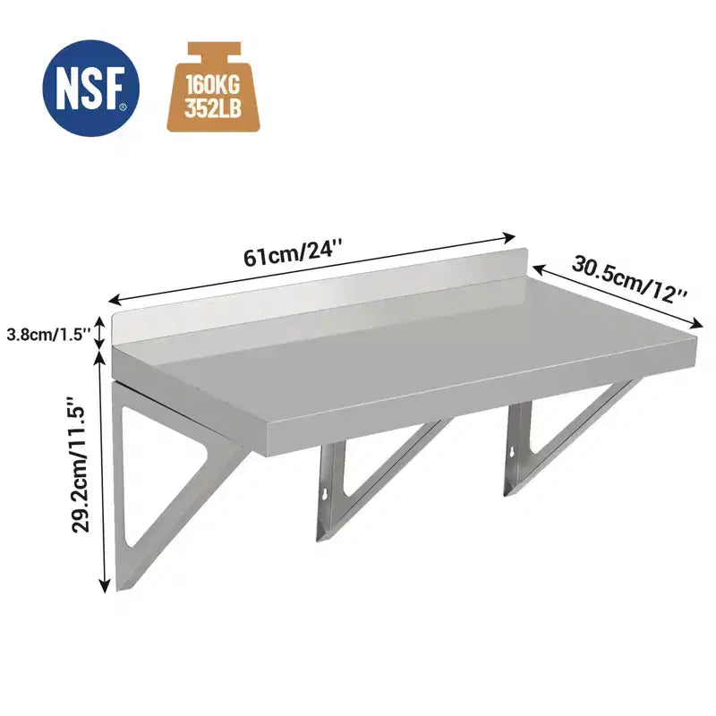 Mensola a Muro in Acciaio Inox NSF Commerciale Mensola a Muro per Elettrodomestici e Attrezzature Mensola in Metallo Con Alzatina e Due Staffe