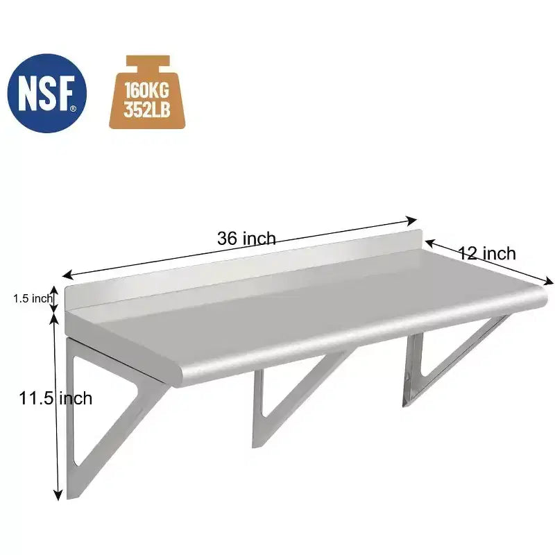 Mensola a Muro in Acciaio Inox NSF Commerciale Mensola a Muro per Elettrodomestici e Attrezzature Mensola in Metallo Con Alzatina e Due Staffe