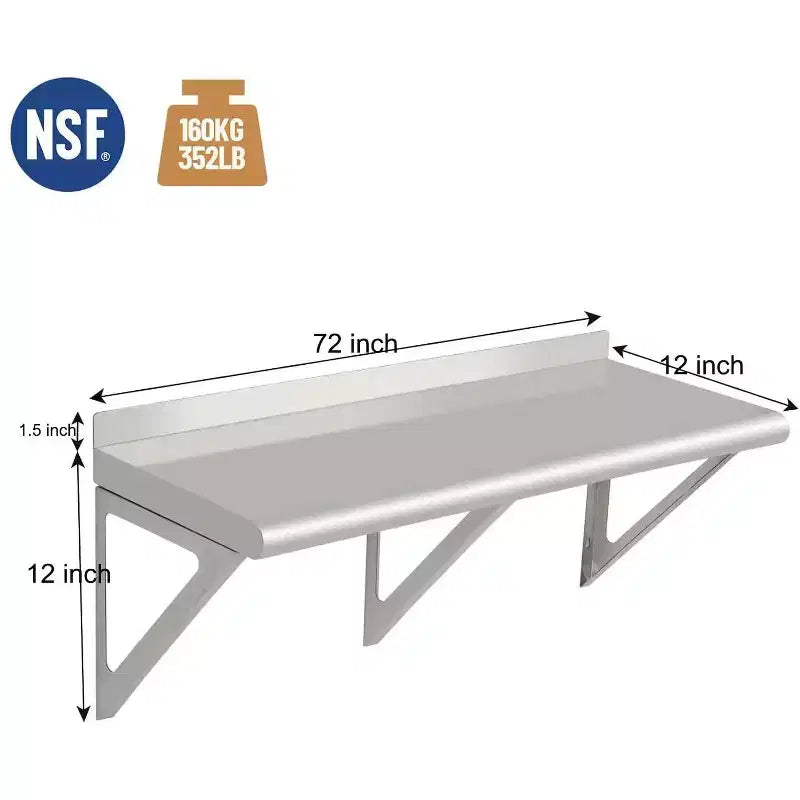 Mensola a Muro in Acciaio Inox NSF Commerciale Mensola a Muro per Elettrodomestici e Attrezzature Mensola in Metallo Con Alzatina e Due Staffe