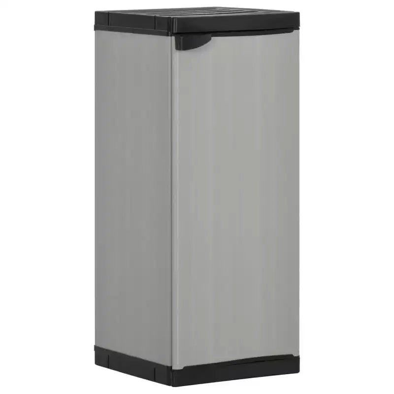 Armadietto da Giardino - Organizer Compatto da Patio, Materiale PVC e PP, con 1 Ripiano e Serratura di Sicurezza, Grigio e Nero, 13.8x15.7x33.5