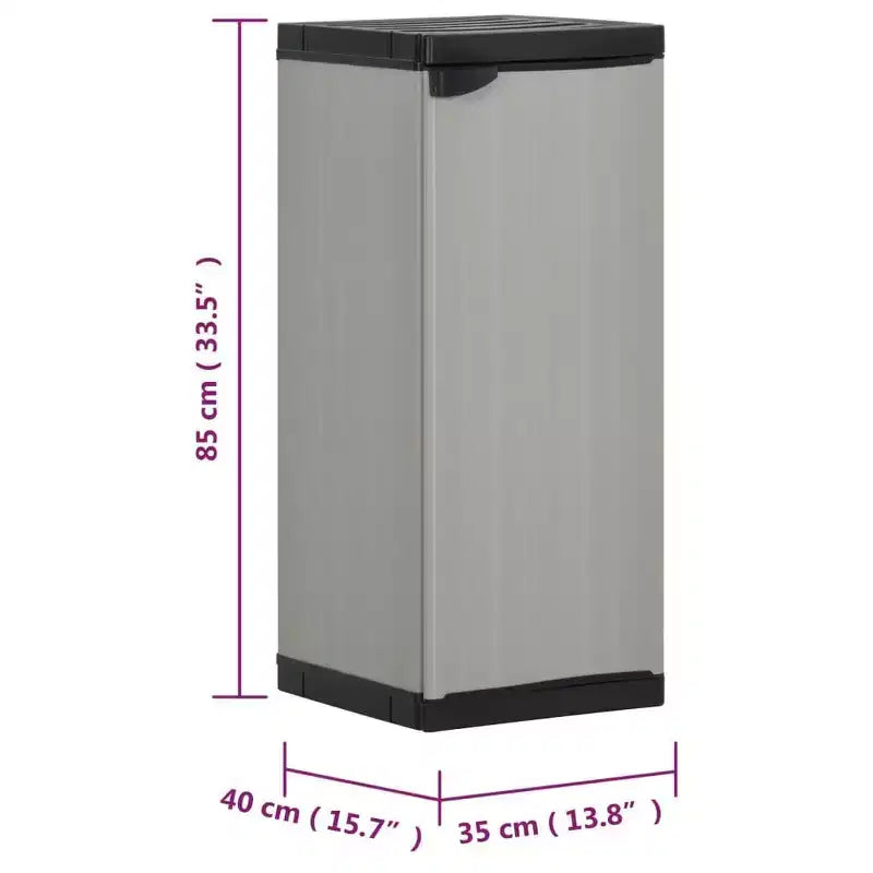 Armadietto da Giardino - Organizer Compatto da Patio, Materiale PVC e PP, con 1 Ripiano e Serratura di Sicurezza, Grigio e Nero, 13.8x15.7x33.5