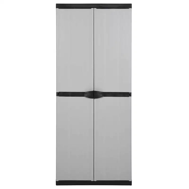 Armadio da Giardino con 3 Ripiani - Materiale Robusto in PVC e PP - Design con Serratura - Adatto per Esterni - Grigio&Nero, 26,8x15,7x66,1