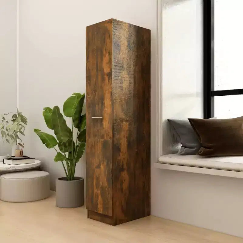 Mobiletto Farmacia in Rovere Affumicato - Ampio Contenitore, Legno Composito, Design Estraibile Ideale per Ufficio, Soggiorno, Camera da Letto o Cucina