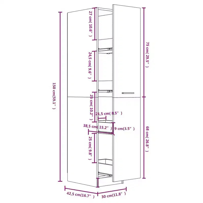 Mobiletto Farmacia in Rovere Affumicato - Ampio Contenitore, Legno Composito, Design Estraibile Ideale per Ufficio, Soggiorno, Camera da Letto o Cucina