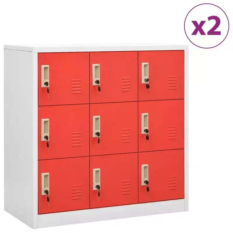 Armadietti metallici, set da 2 - Armadietti dal design moderno con 9 scomparti, ideali per scuola o ufficio - Grigio e rosso