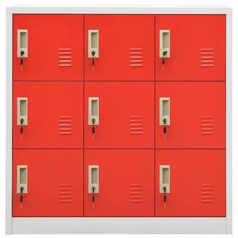 Armadietti metallici, set da 2 - Armadietti dal design moderno con 9 scomparti, ideali per scuola o ufficio - Grigio e rosso