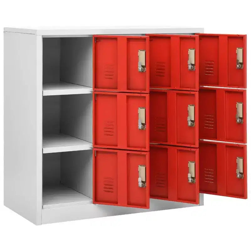 Armadietti metallici, set da 2 - Armadietti dal design moderno con 9 scomparti, ideali per scuola o ufficio - Grigio e rosso